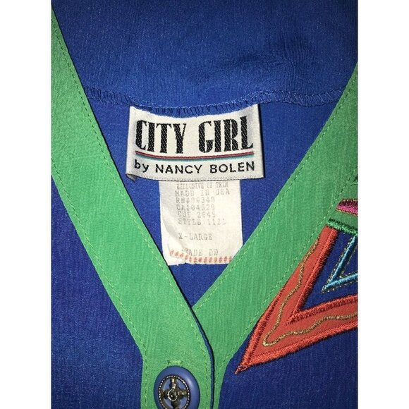 City Girl By Nancy Bolen Womens 80s Abstract Vest Embroidered Star Bling Buttons - Picture 7 of 8